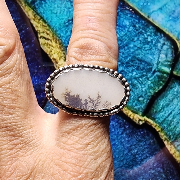 DENDRITIC AGATE RING HANDMADE IN STERLING SILVER METAL SIZE 7.5 - Picture 10 of 12
